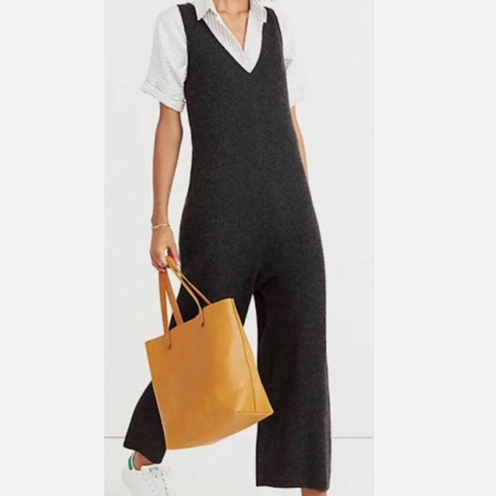 NEW WITH TAGS Madewell Charcoal Gray Black Knit Sweater Wide Leg Jumpsuit XXS